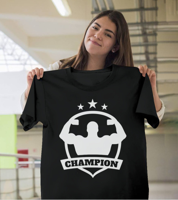 Champion Bodybuilder Flexing Silhouette With Stars T-Shirt