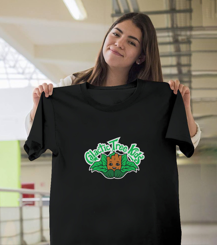 Galactic Tree Kids Green Leaves Smiling Tree Face T-Shirt