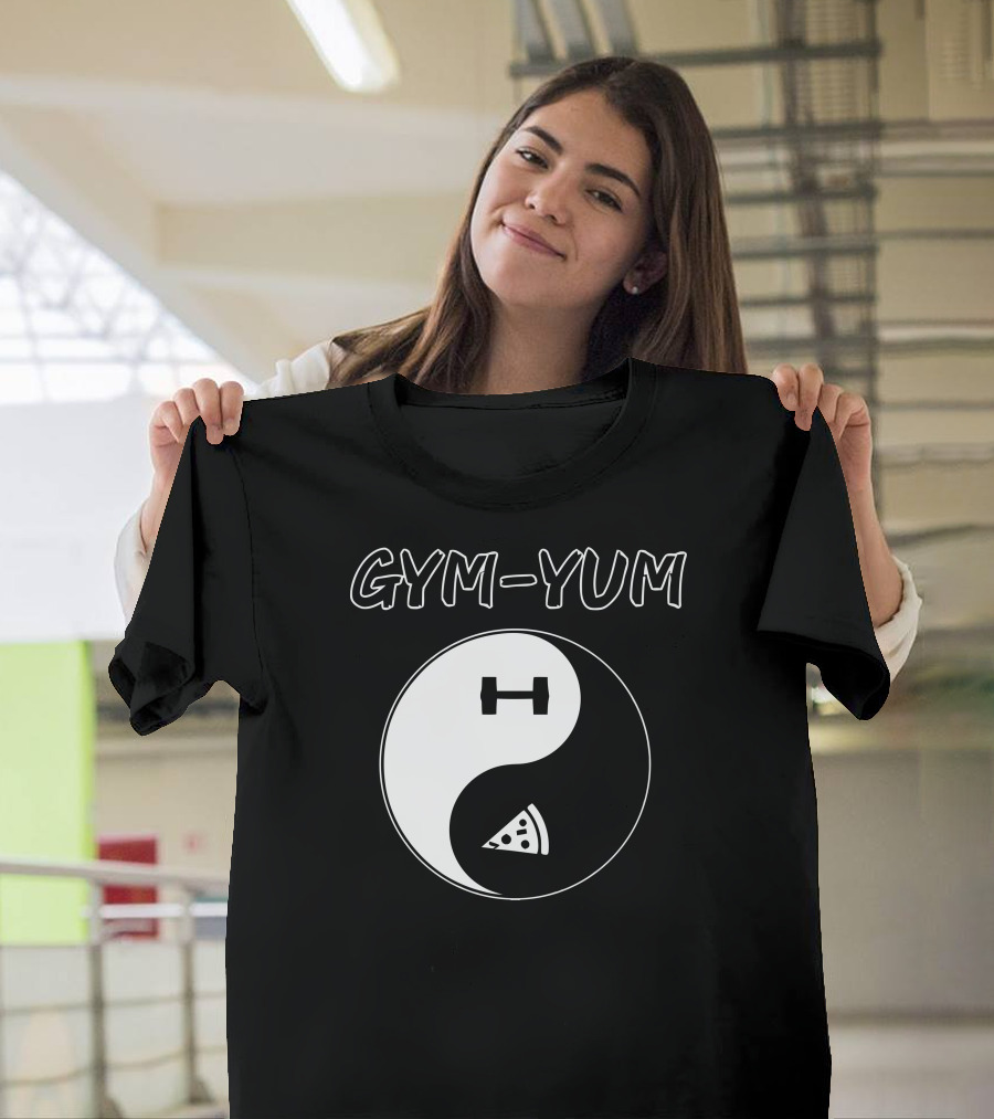 Yin Yang Gym Yum Pizza Dumbbell Balance T-Shirt