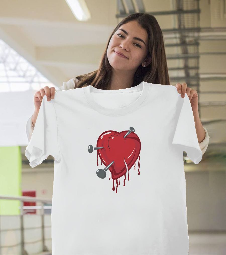Bleeding Heart with Nails and Stitches T-Shirt