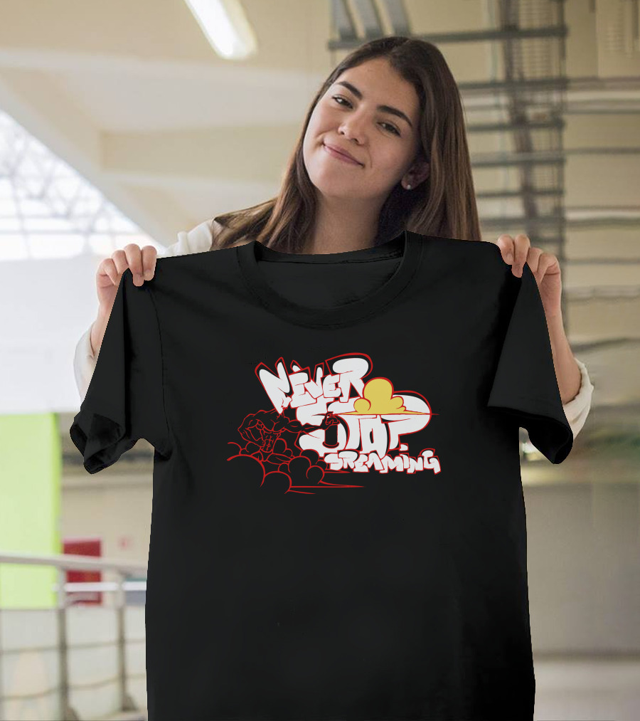 Never Stop Dreaming Cloud Graffiti Style Red-White-Orange Clouds Explosion T-Shirt