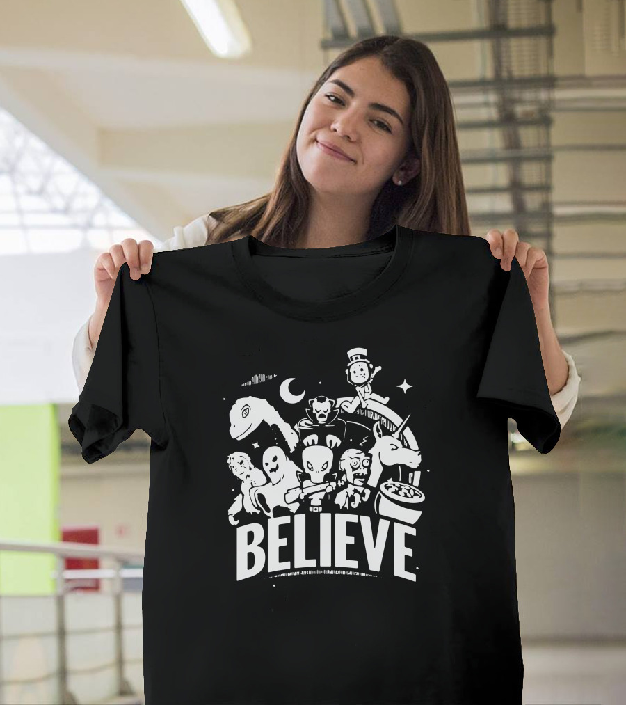 Believe Zombies Aliens Vampires Unicorns Ufo Lunar Creature Ghost Cauldron Enchantment T-Shirt
