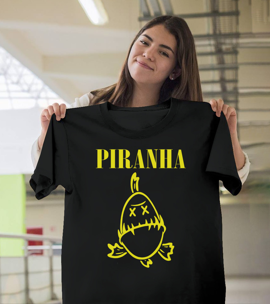 PIRANHA Yellow Cartoon Fish with Crossed Eyes T-Shirt