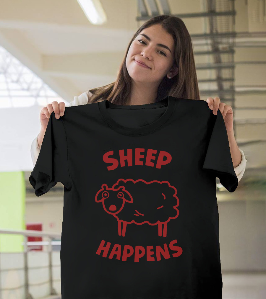 SHEEP HAPPENS Funny Sheep Drawing T-Shirt