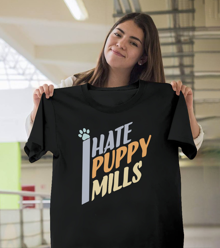 I Hate Puppy Mills Paw Print Protest T-Shirt