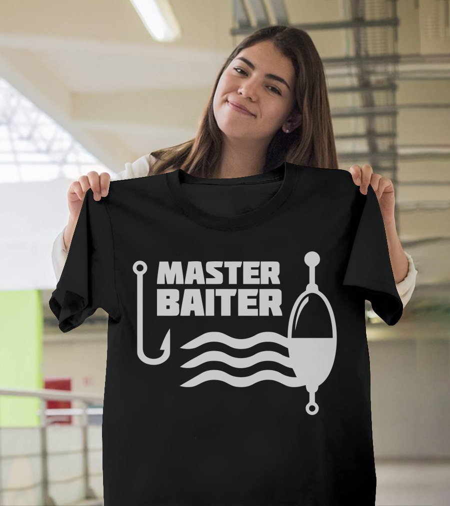 Master Baiter Fishing Hook and Bobber Waves T-Shirt