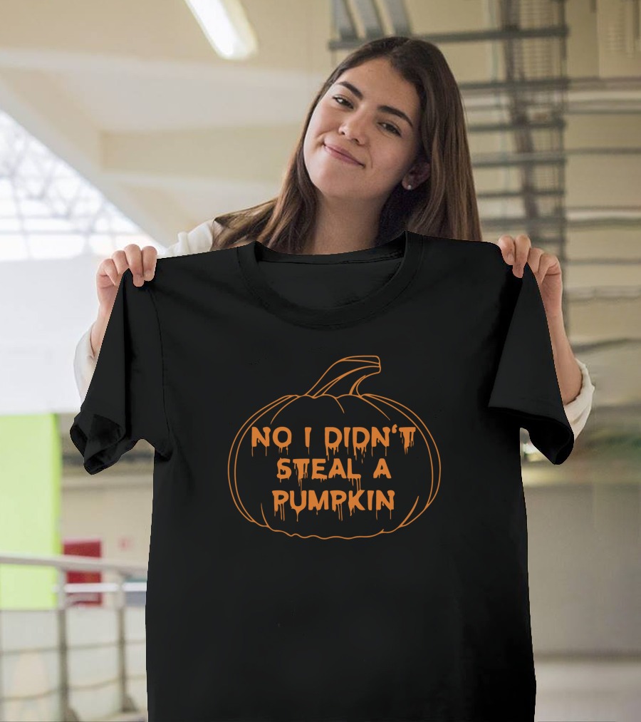 No I Didn't Steal A Pumpkin Dripping Text Halloween Pumpkin Outline T-Shirt