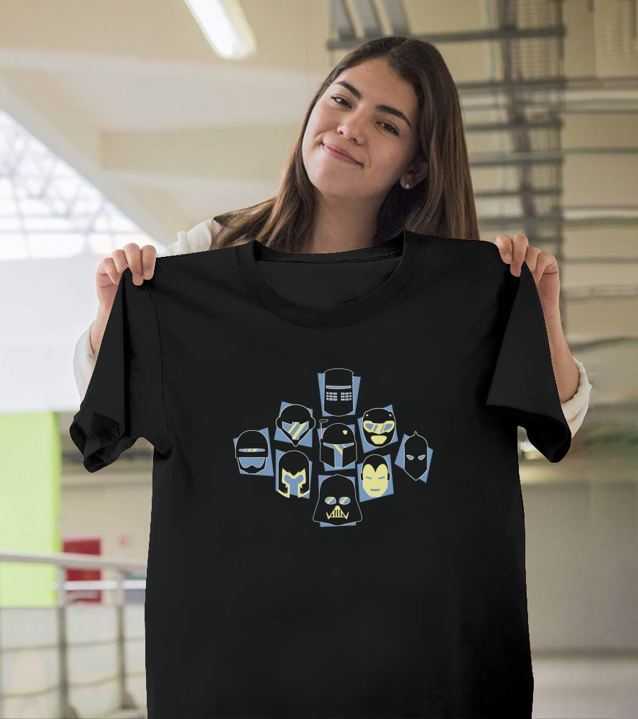 Helmets Icons Collection Featuring Iconic Superhero and Sci-Fi Masks T-Shirt