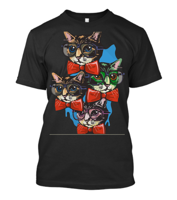 Nerd Cat Glasses And Bow Ties Quad T-Shirt