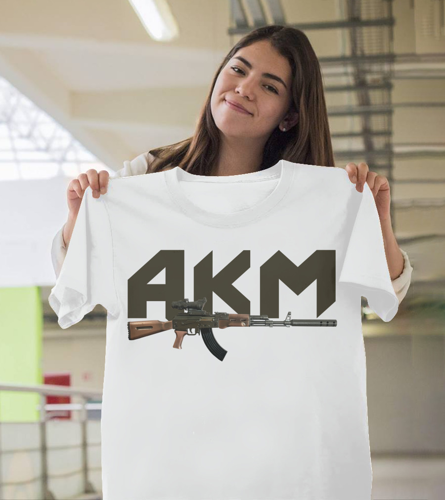 AKM Assault Rifle Large Text Behind Image T-Shirt