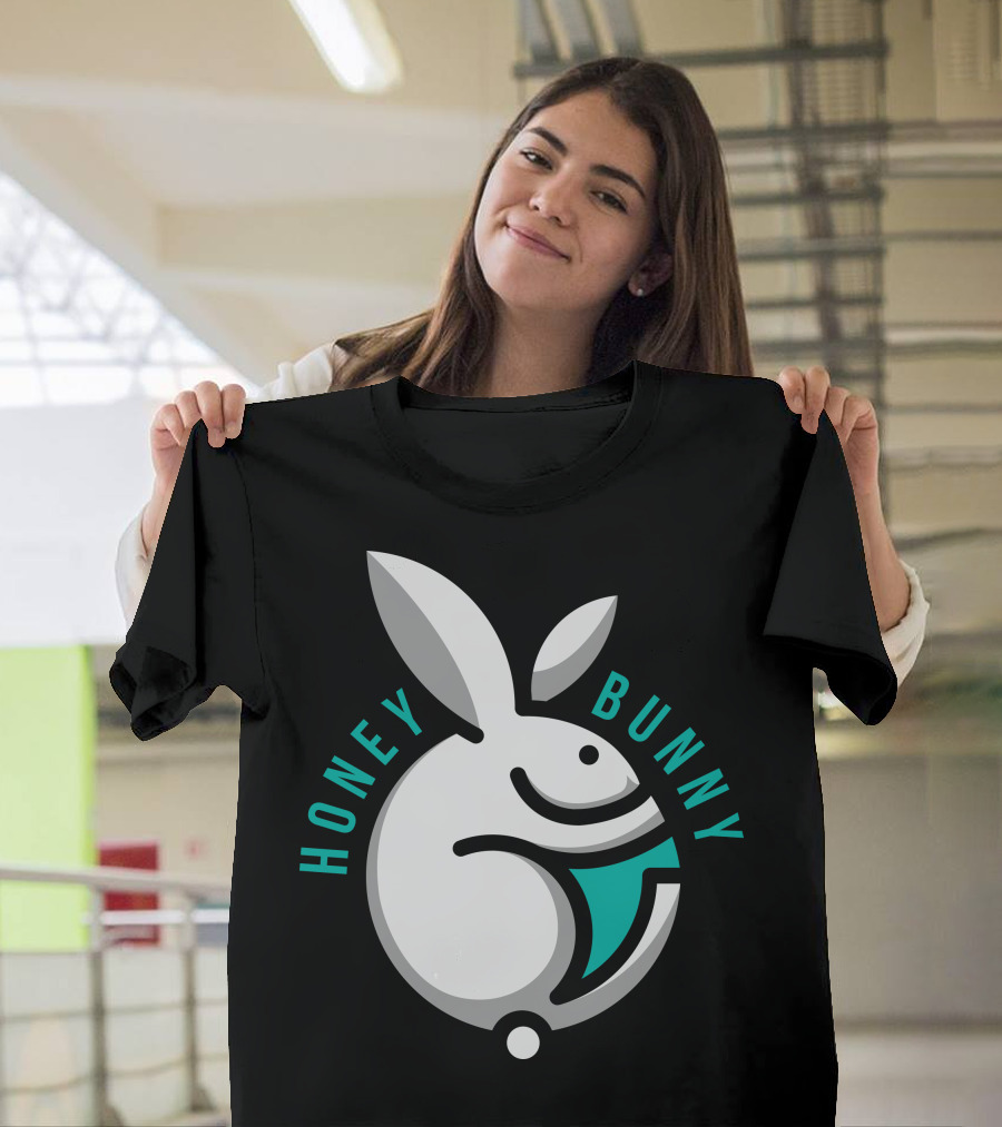Honey Bunny Rabbit Logo with Stylized White Rabbit and Green Accents T-Shirt