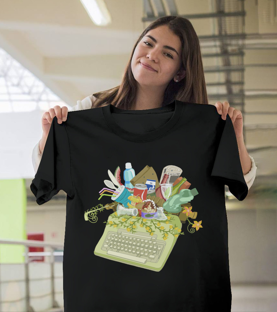 I Write Trashed Keyboard with Snacks and Drinks T-Shirt