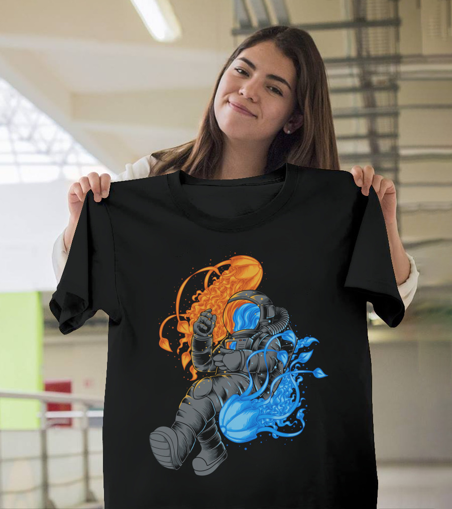 Jellyfish Astronaut Orange and Blue Cosmic Exploration T-Shirt