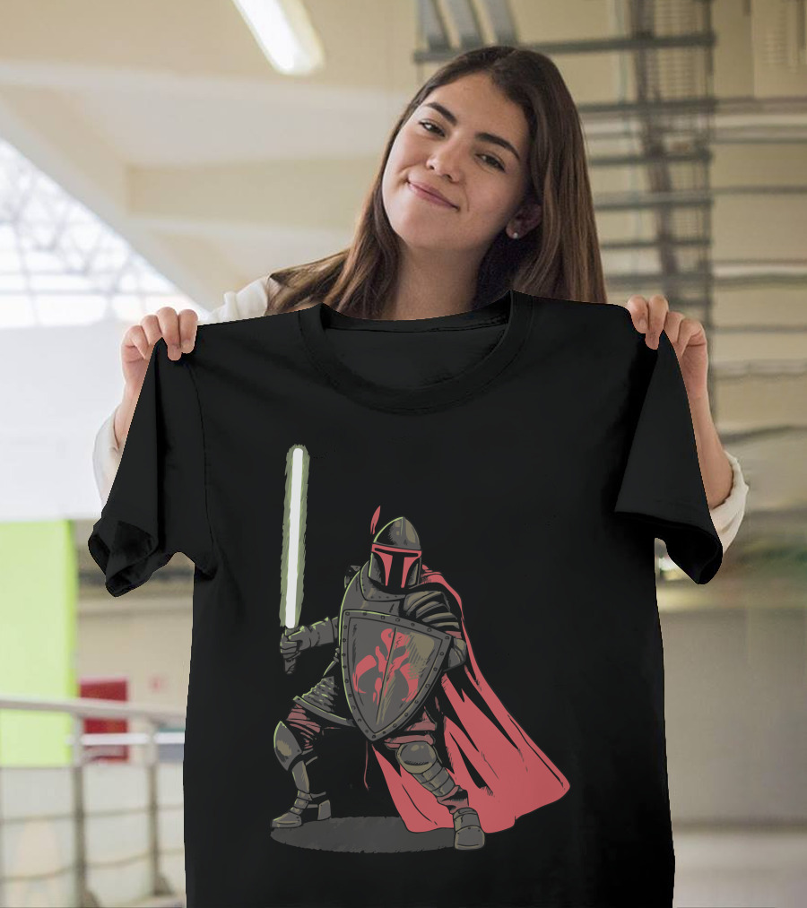 Mandalorian Knight with Lightsaber and Shield T-Shirt