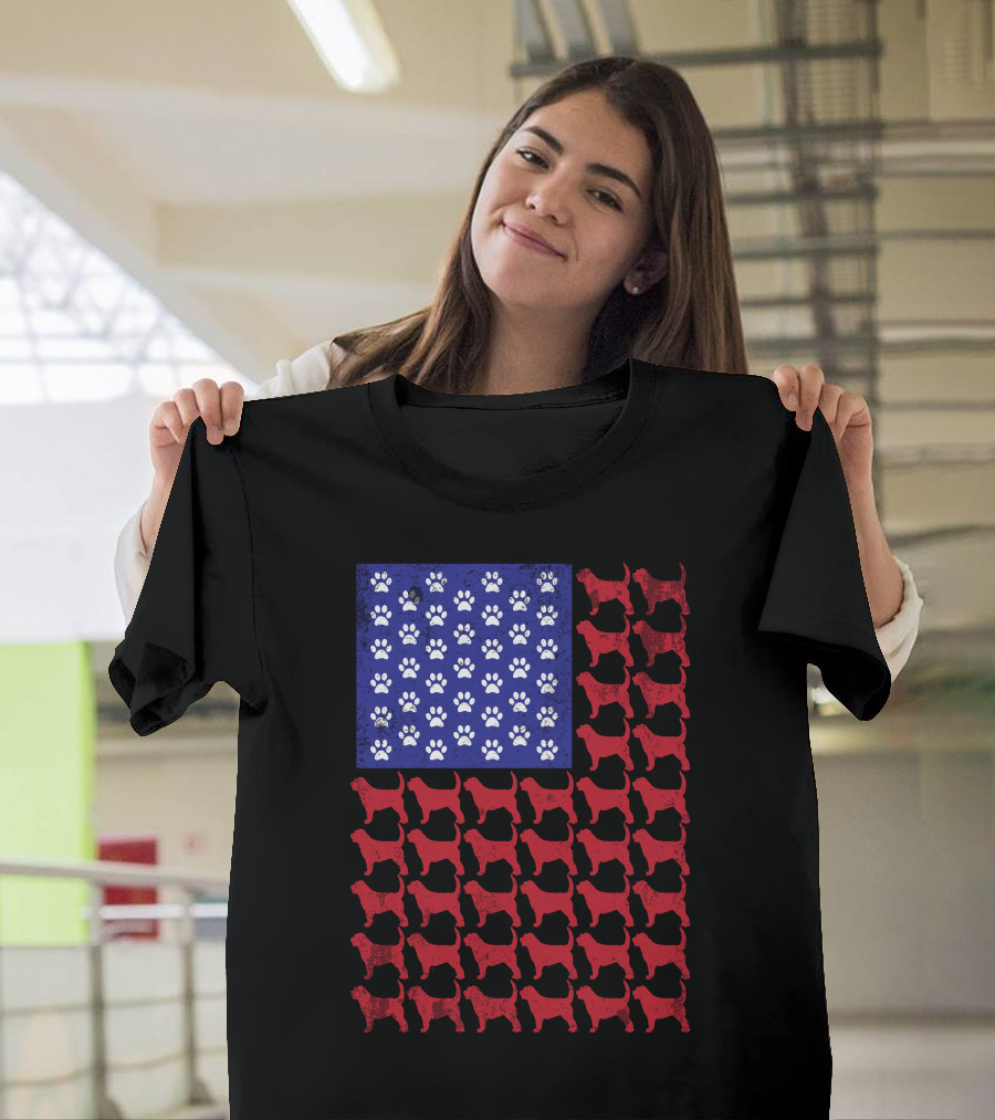 Otterhound American Flag Paw Prints and Dog T-Shirt