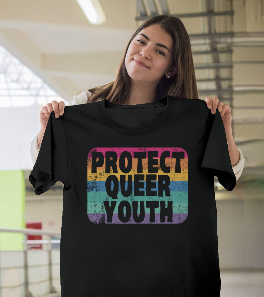 PROTECT QUEER YOUTH Rainbow Flag Colors T-Shirt