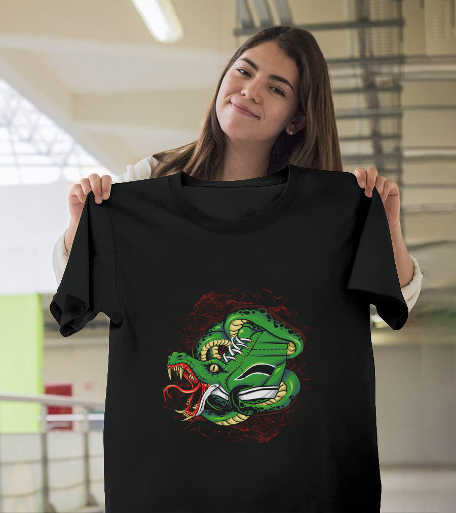 Snaker Bites Green Snake Shoe with Fangs and Red Tongue T-Shirt