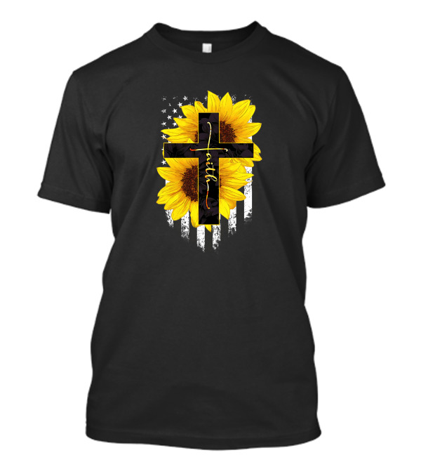 Faith Cross Sunflower American Flag T-Shirt