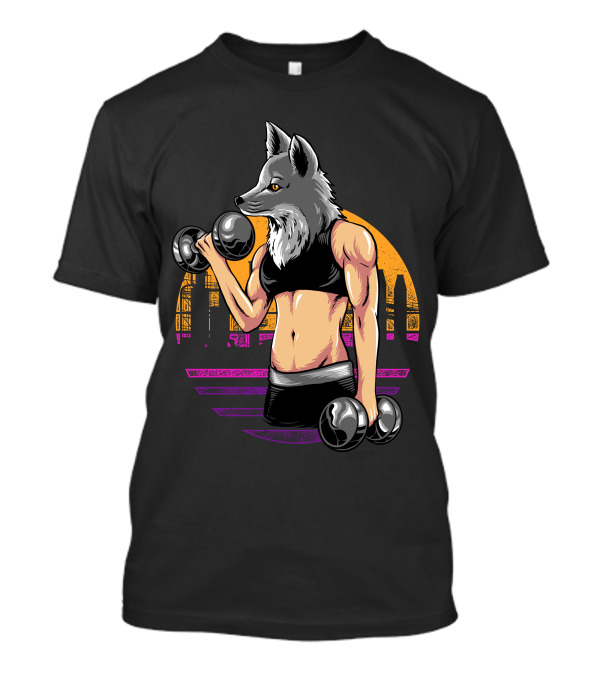 Fox Gym Fitness Wolf Lifting Dumbbells Urban T-Shirt
