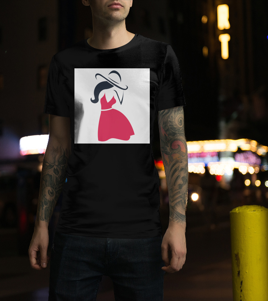 Girl With A Hat In Stylish Red Dress T-Shirt