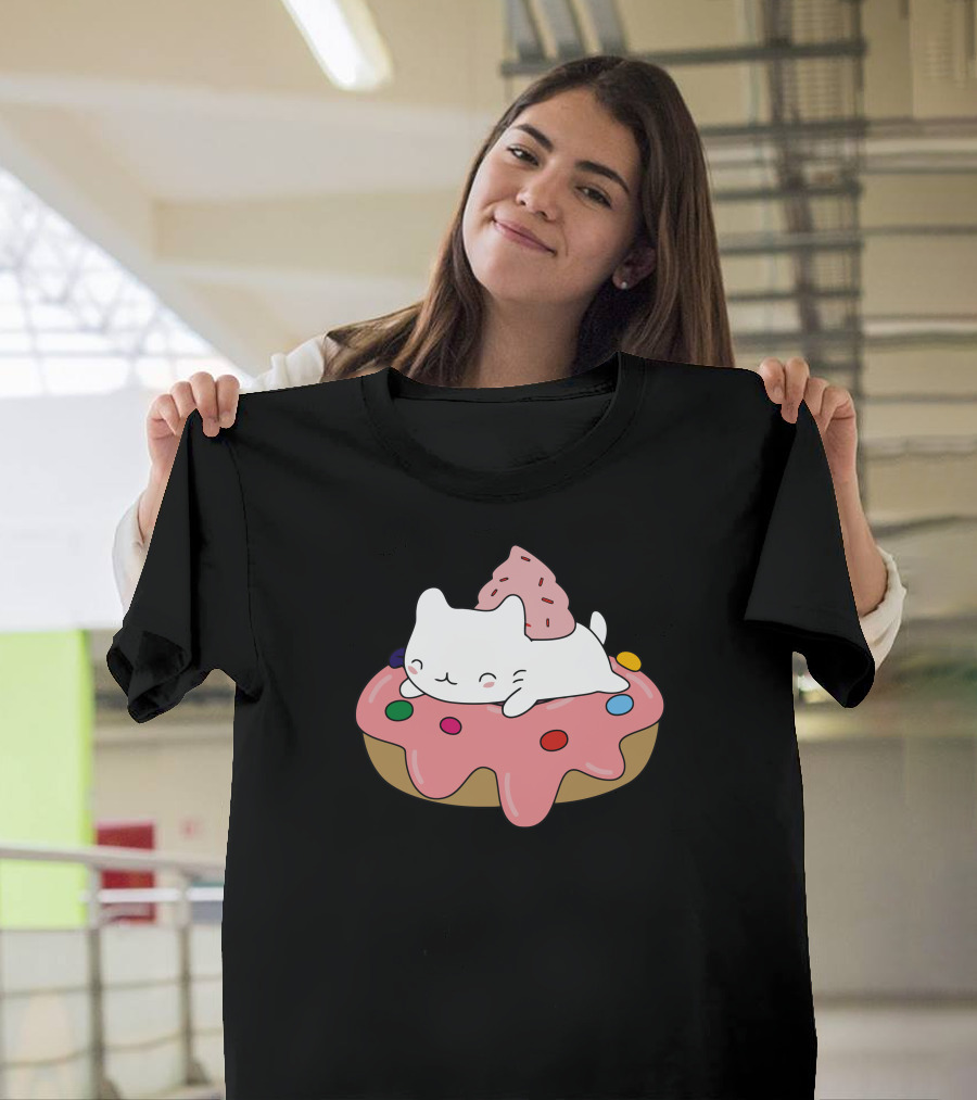 Cute Kitten Resting on Sprinkle Donut with Frosting T-Shirt