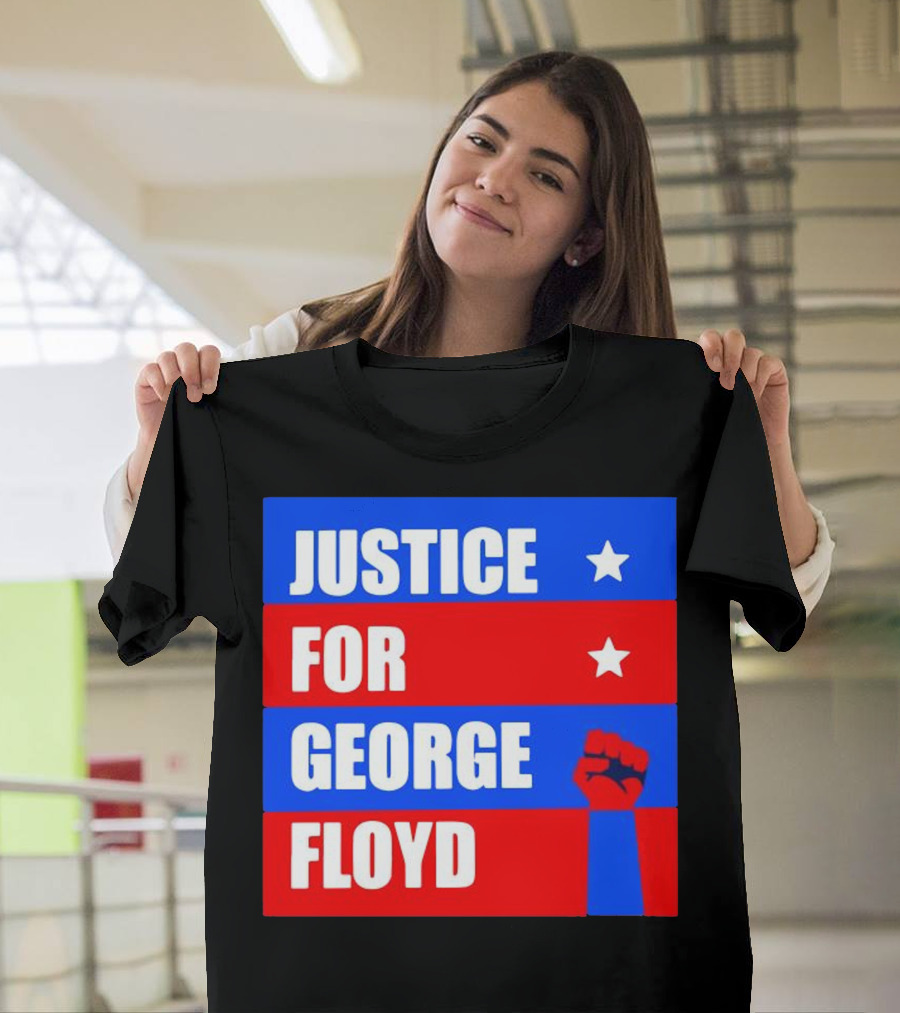 Justice For George Floyd Red Blue Fist and Stars T-Shirt