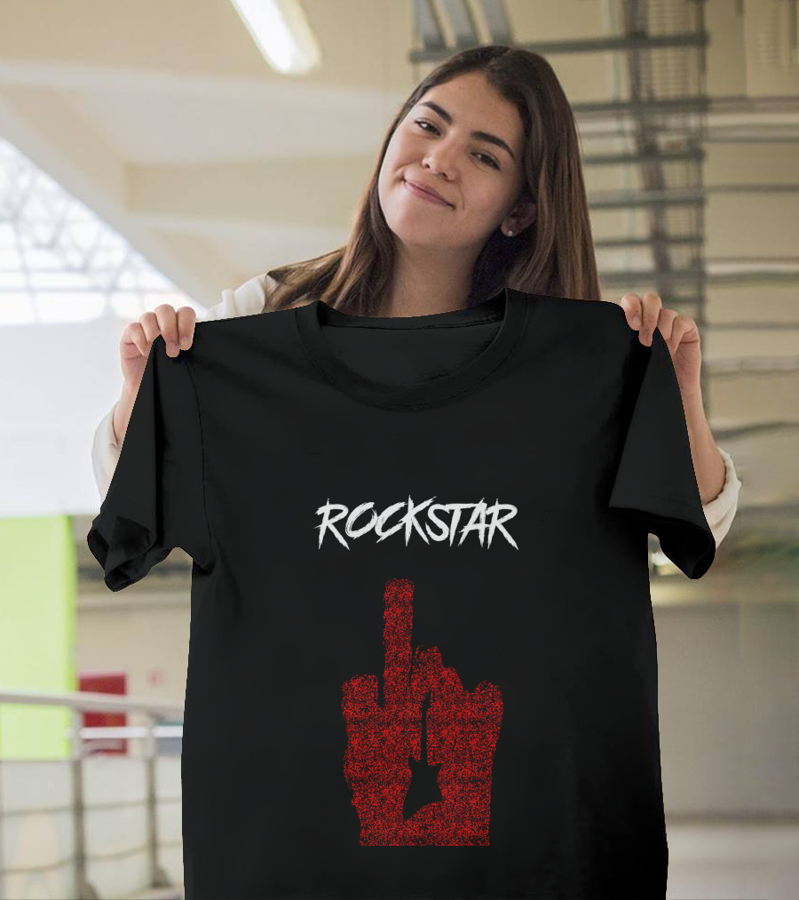 ROCKSTAR Middle Finger Hand Gesture with Guitar T-Shirt