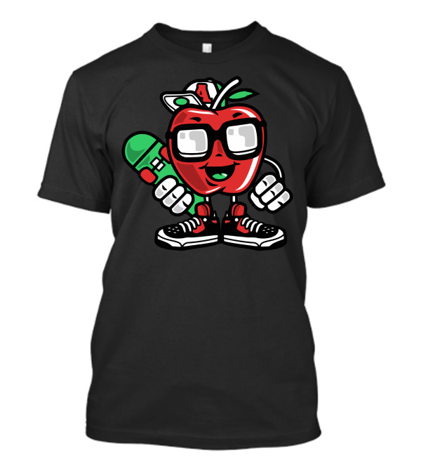 Apple Skater With Glasses And Sneakers Holding Skateboard T-Shirt