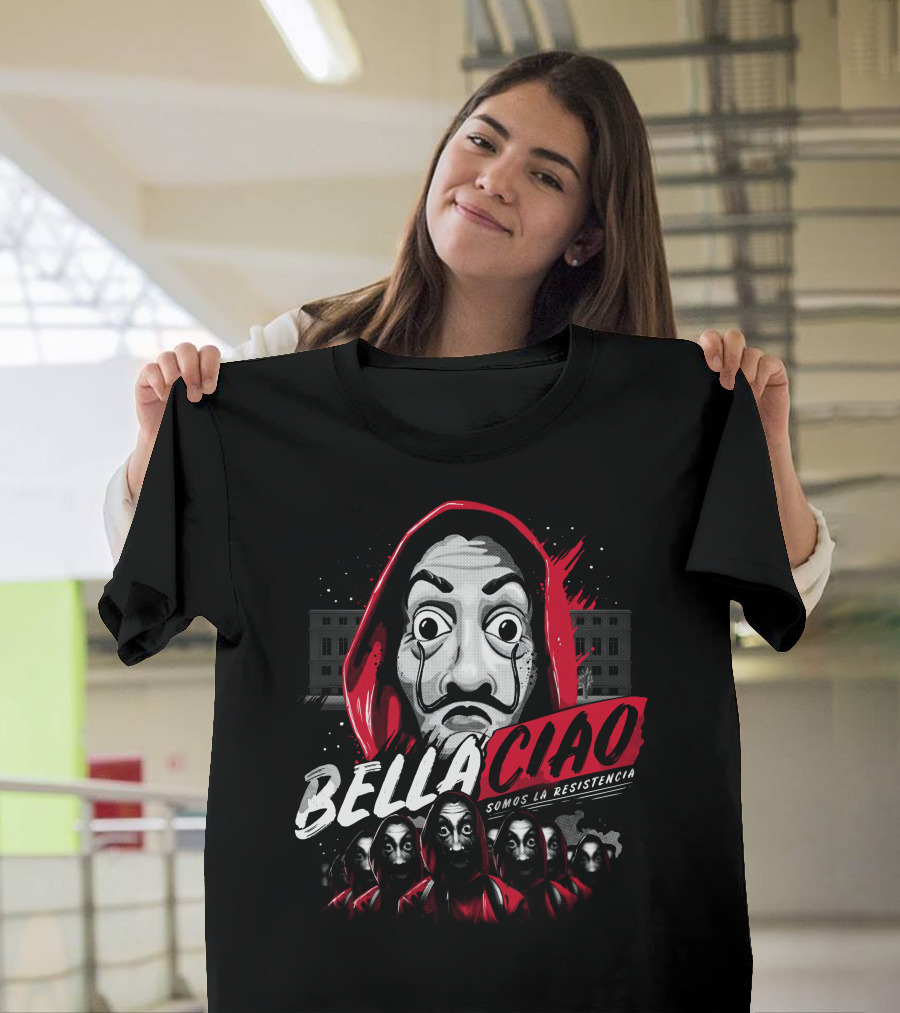 Bella Ciao Somos La Resistencia Red Hooded Figures and Masked Faces T-Shirt