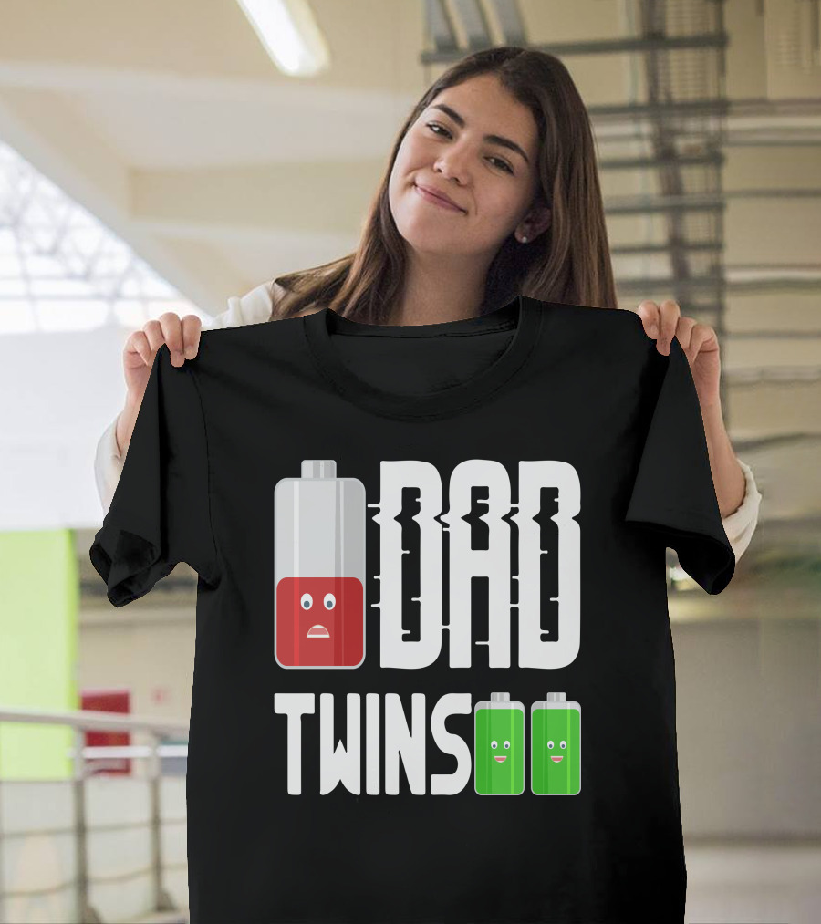 Dad and Twins Battery Levels Humor T-Shirt