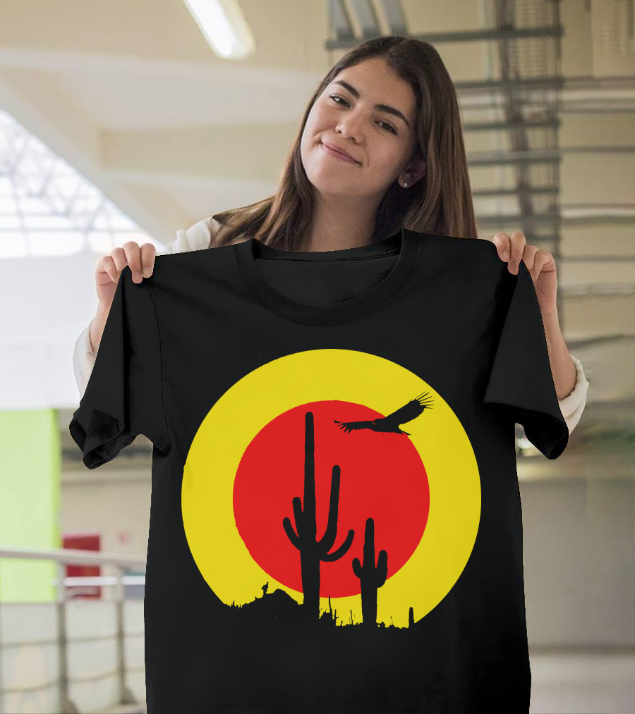 Death Valley Sunset with Cactus and Eagle T-Shirt