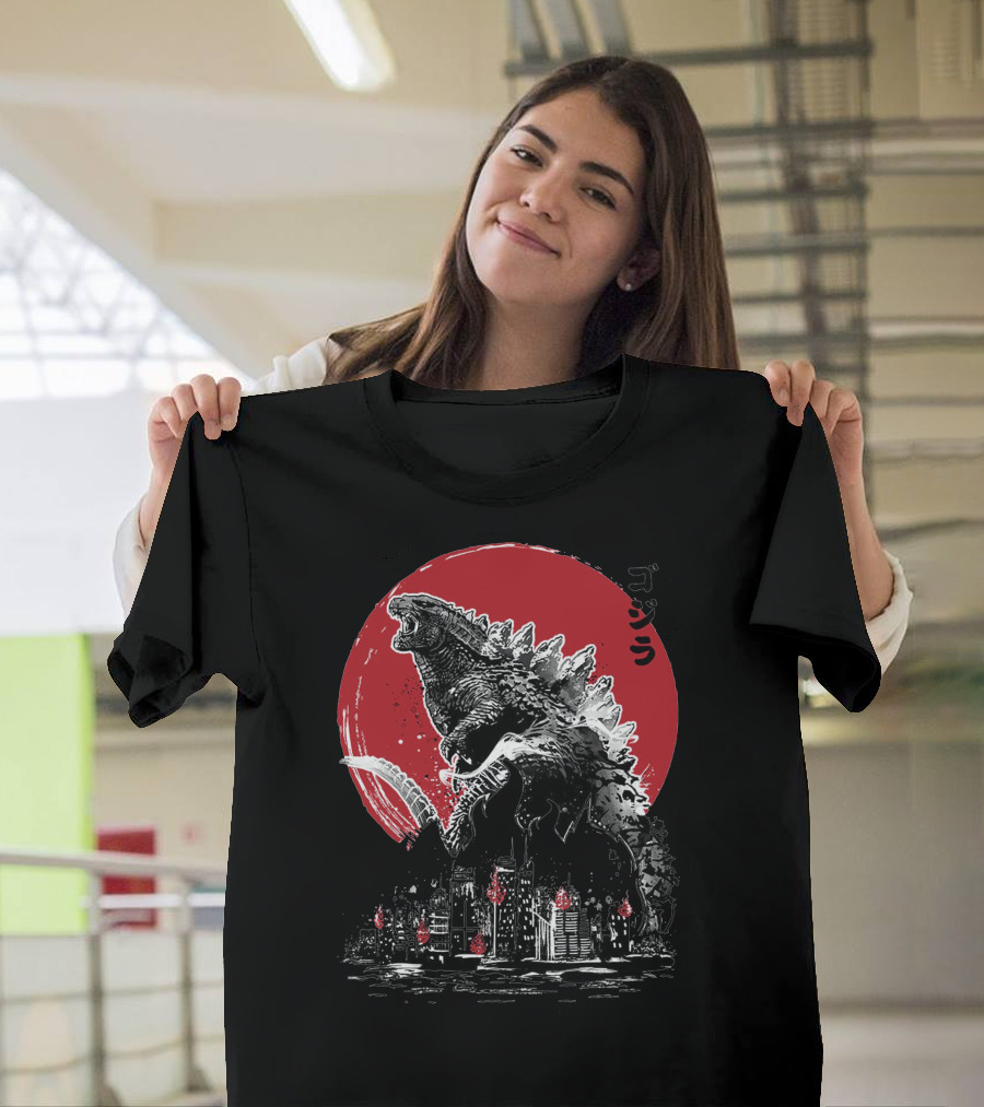 Gojira Attack Sumi City Red Moon Scene T-Shirt