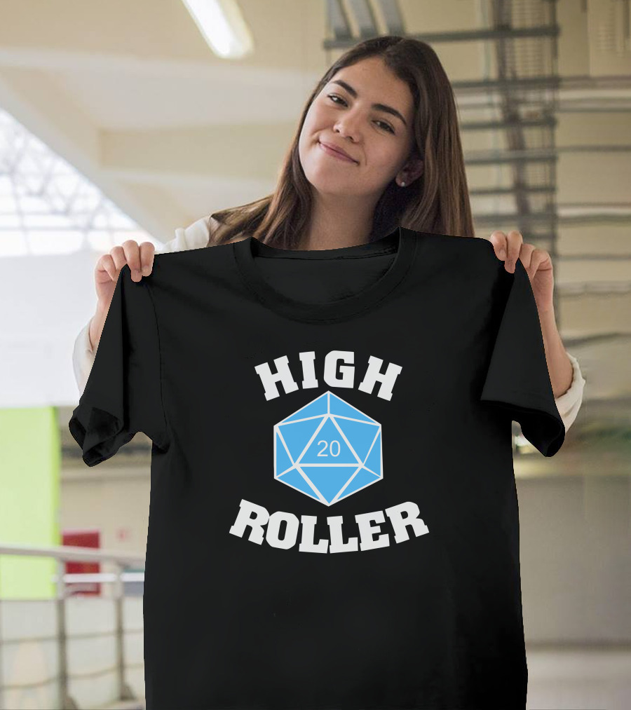 High Roller 20 Sided Die Icon with Text T-Shirt