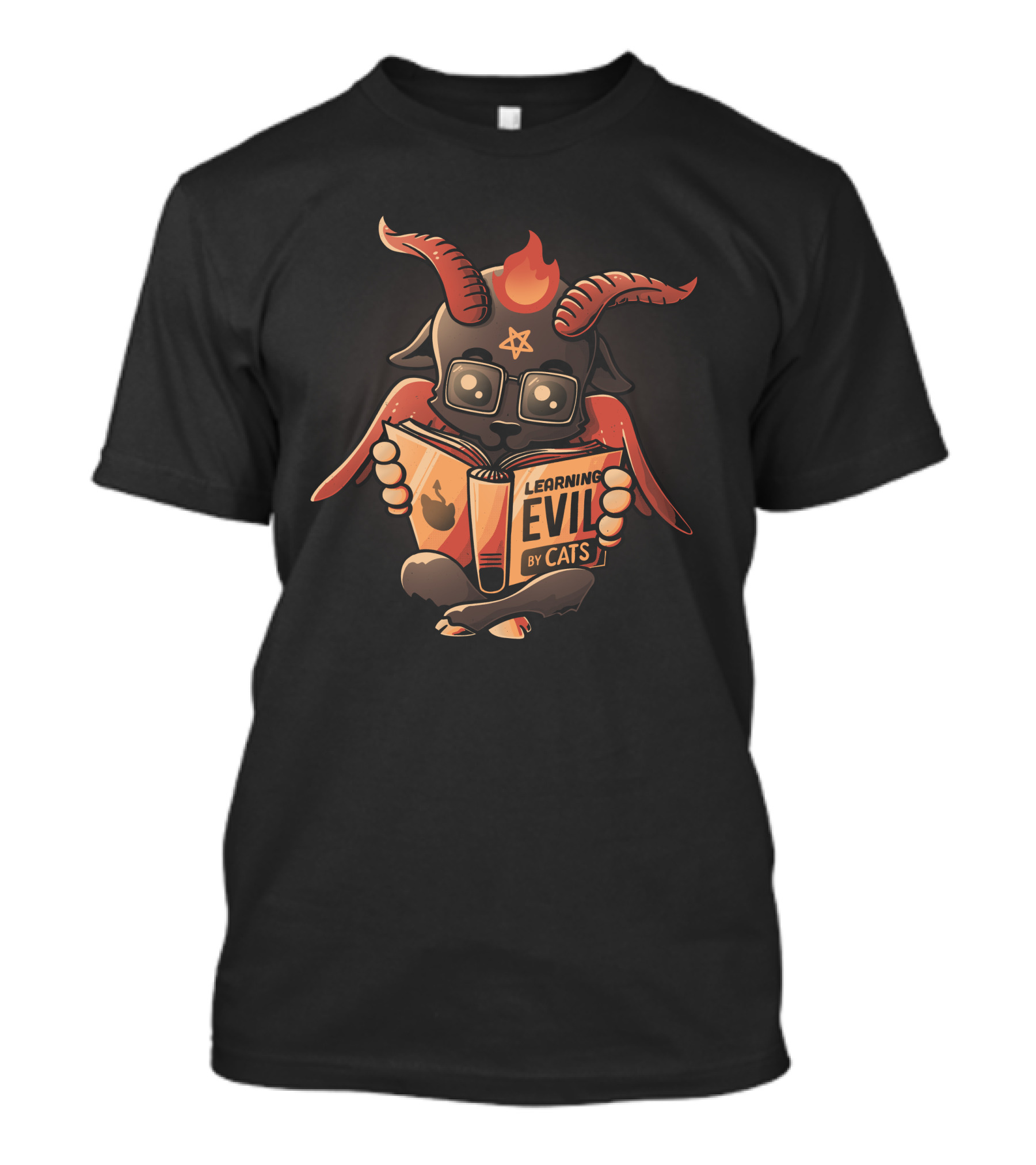 LEARNING EVIL BY CATS – Demonic Goat Reading Grimoire With Glasses And Horns T-Shirt