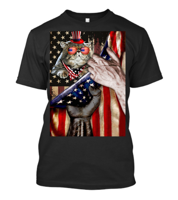 Meowica Cat 4th Of July American Flag Celebration With Patriotic Accessories T-Shirt