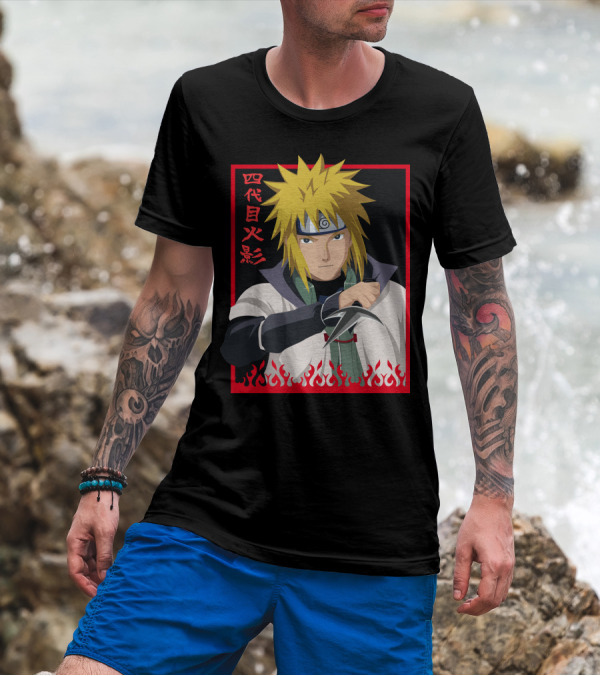 Minato Namikaze Fourth Hokage Kanji Flames Frame T-Shirt