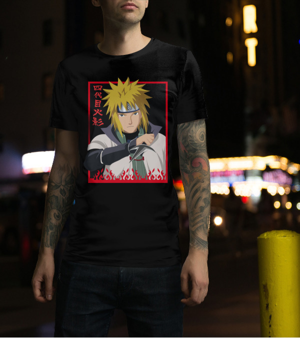 Minato Namikaze Fourth Hokage Kanji Flames Frame T-Shirt