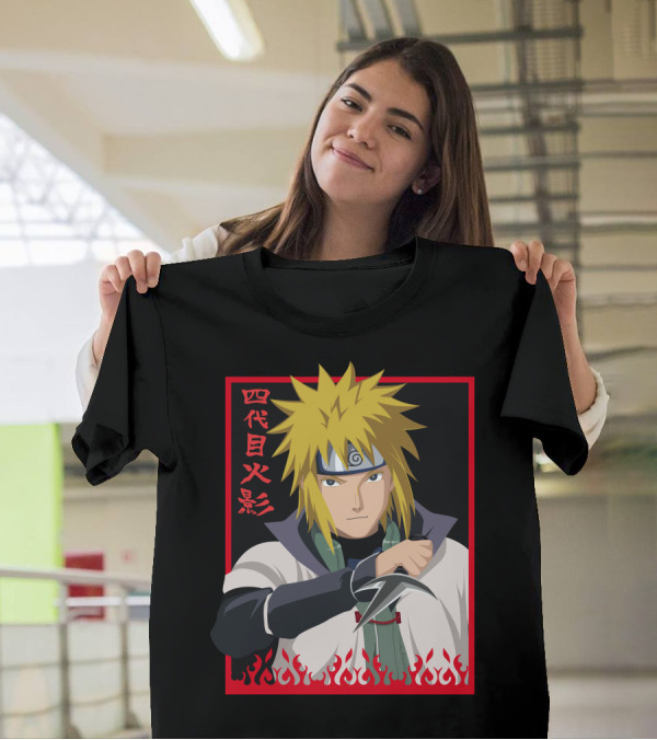 Minato Namikaze Fourth Hokage Kanji Flames Frame T-Shirt
