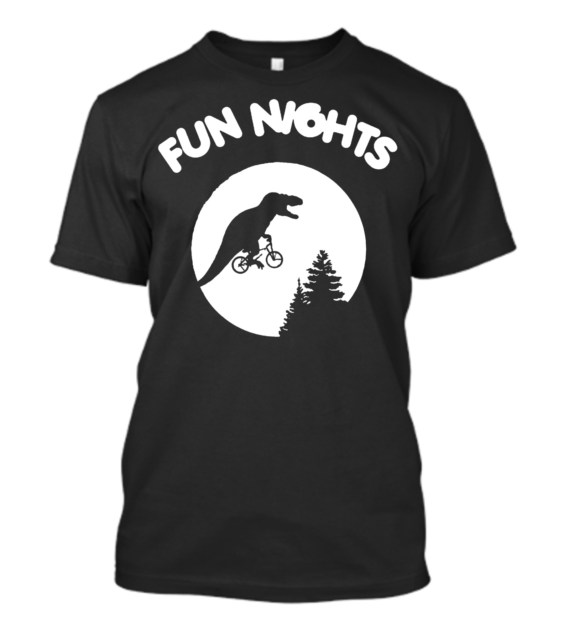 Fun Nights Dinosaur On Bicycle Moon Scene T-Shirt