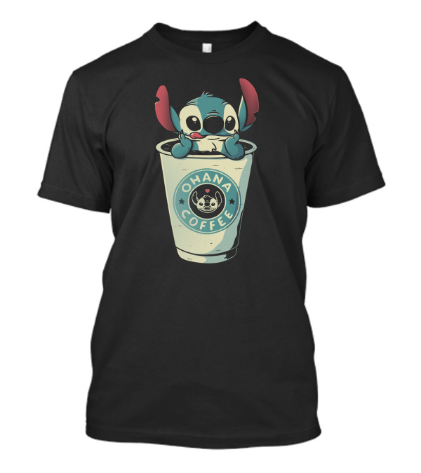 Ohana Coffee Cup With Cute Blue Cartoon Character T-Shirt