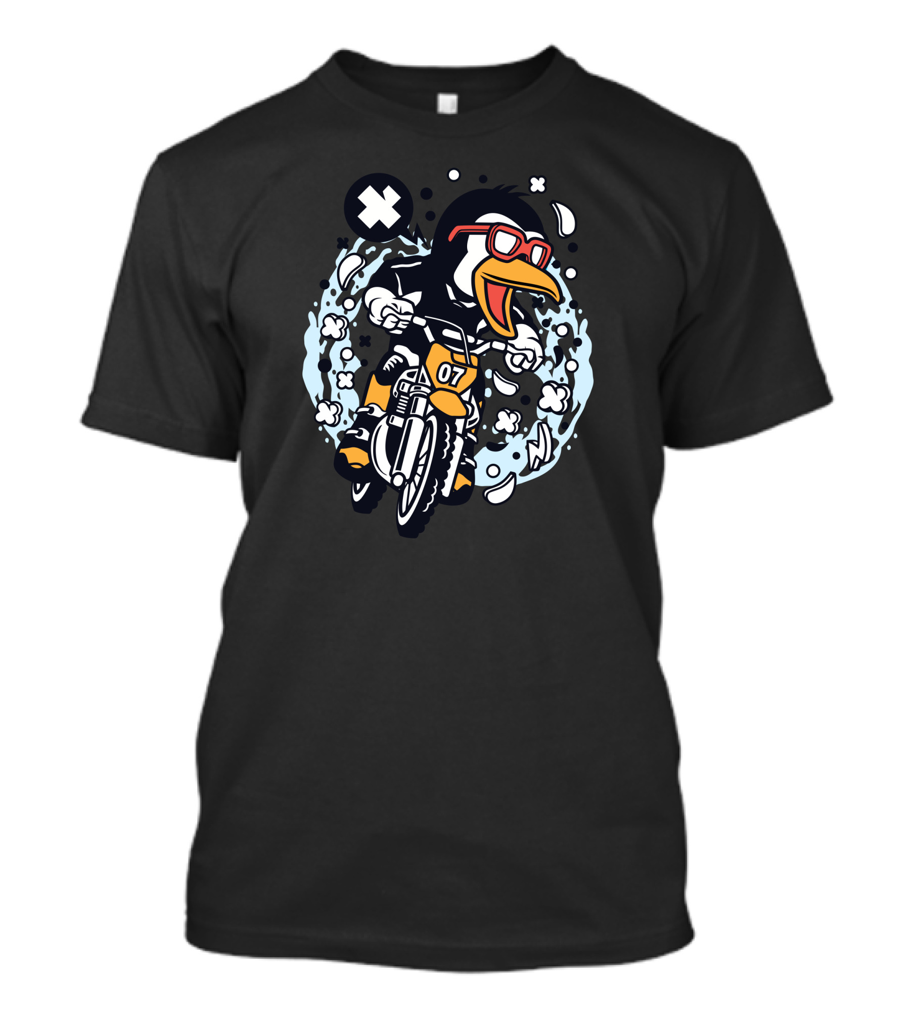 Penguin Motocross Rider With Red Glasses And Number 07 T-Shirt
