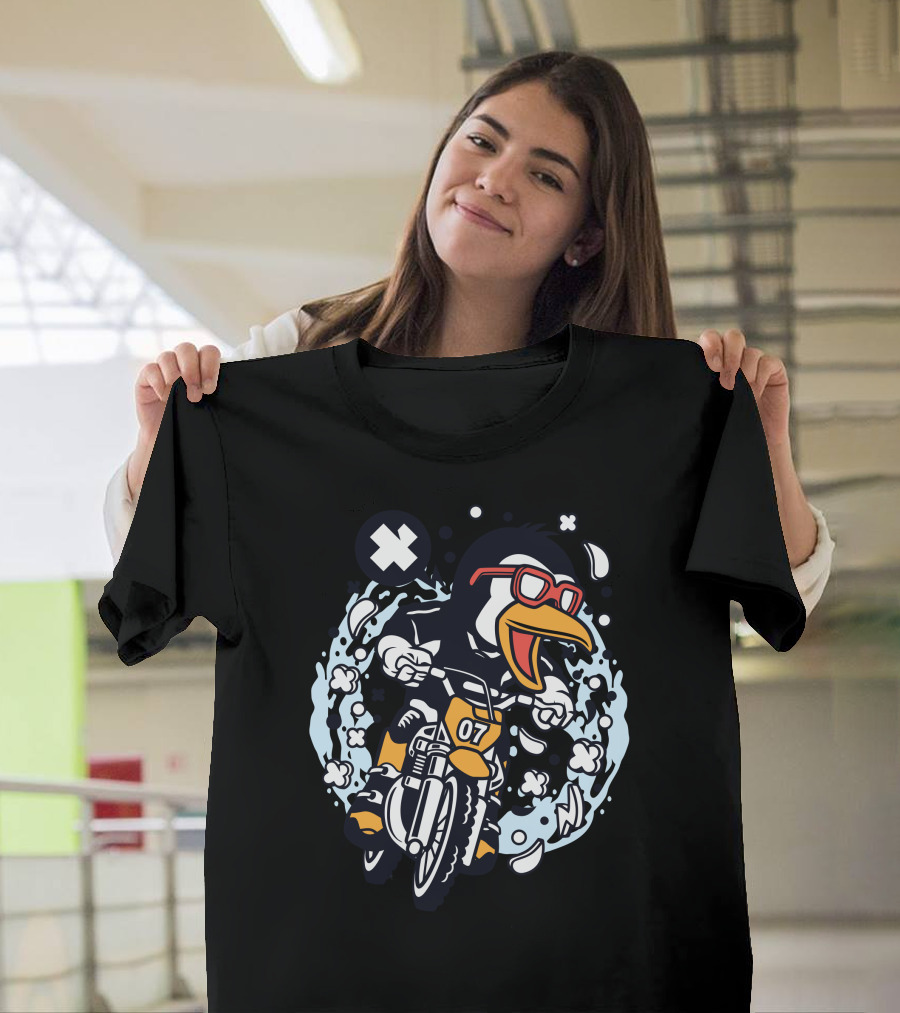 Penguin Motocross Rider With Red Glasses And Number 07 T-Shirt