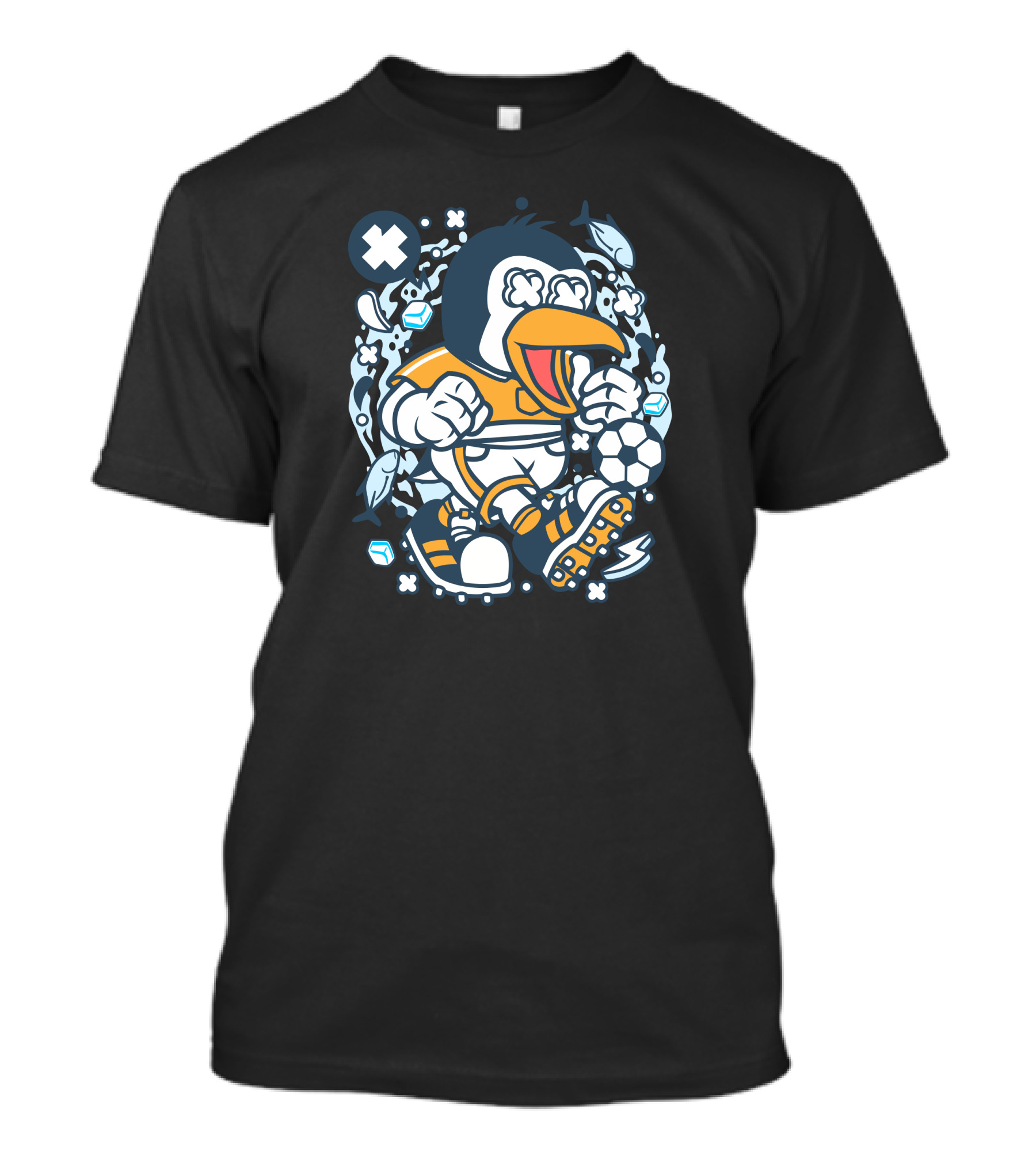 Penguin Ice Soccer Cartoon With Fish And Soccer Ball T-Shirt