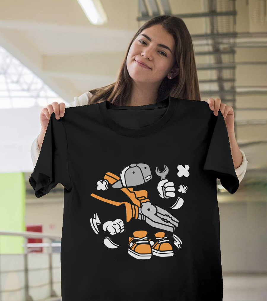 Cartoon Pliers Character with Cap and Sneakers T-Shirt