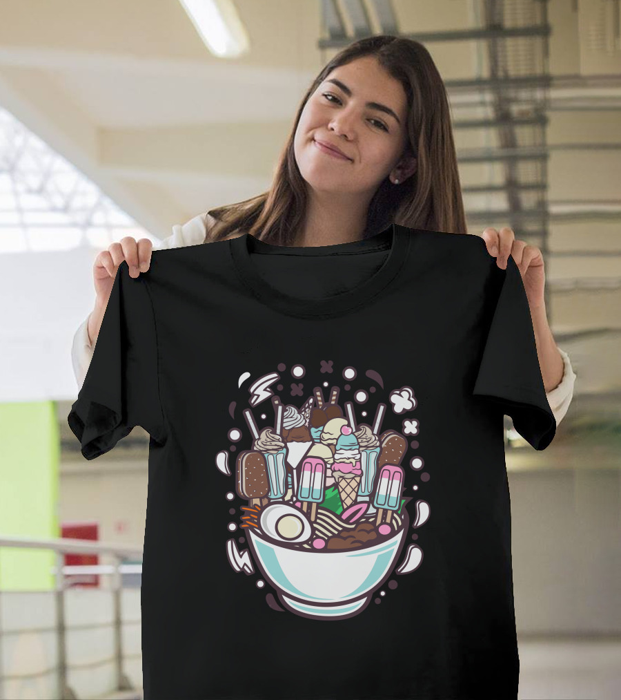 Ramen Ice Cream Melting Dessert Bowl Fusion T-Shirt