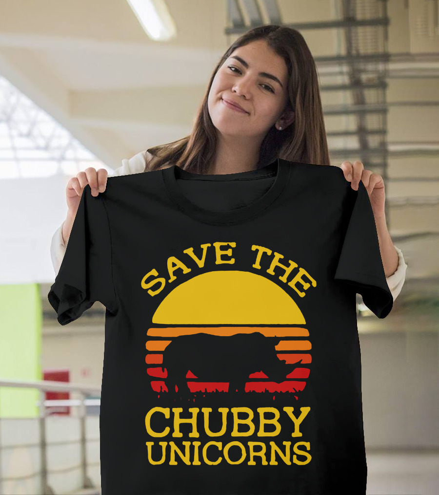 Save The Chubby Unicorns Retro Sunset Rhino T-Shirt
