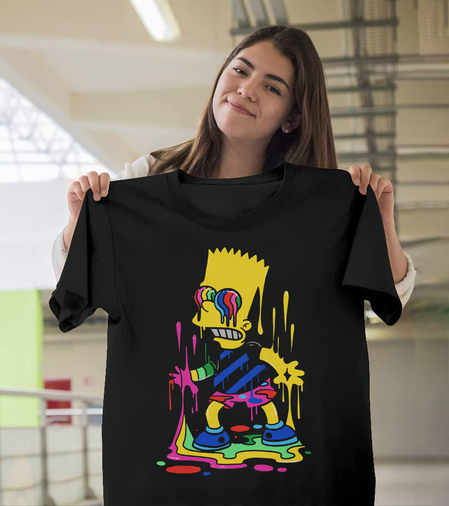 Trippy Bart Psychedelic Drip Melting Rainbow Glasses T-Shirt