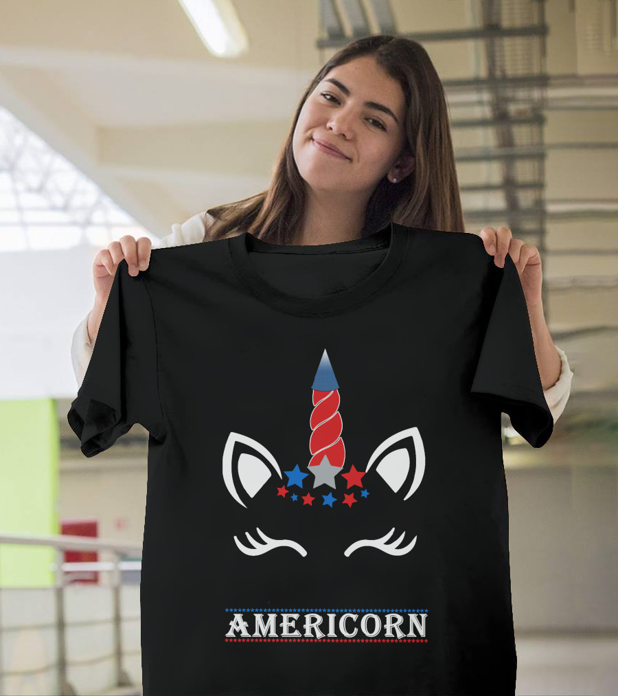 Americorn Unicorn Horn Stars Ears Red White Blue T-Shirt