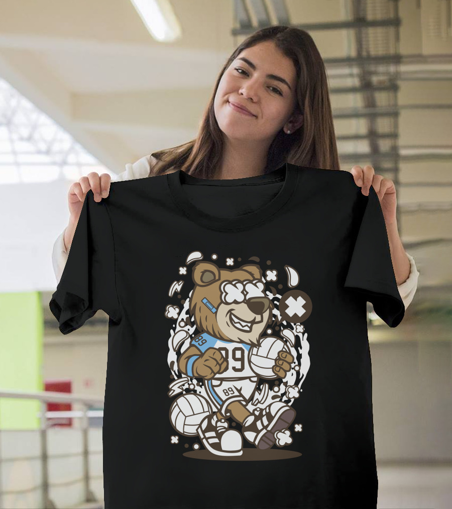 Bear Volleyball Player 99 Energetic Sports Mascot T-Shirt