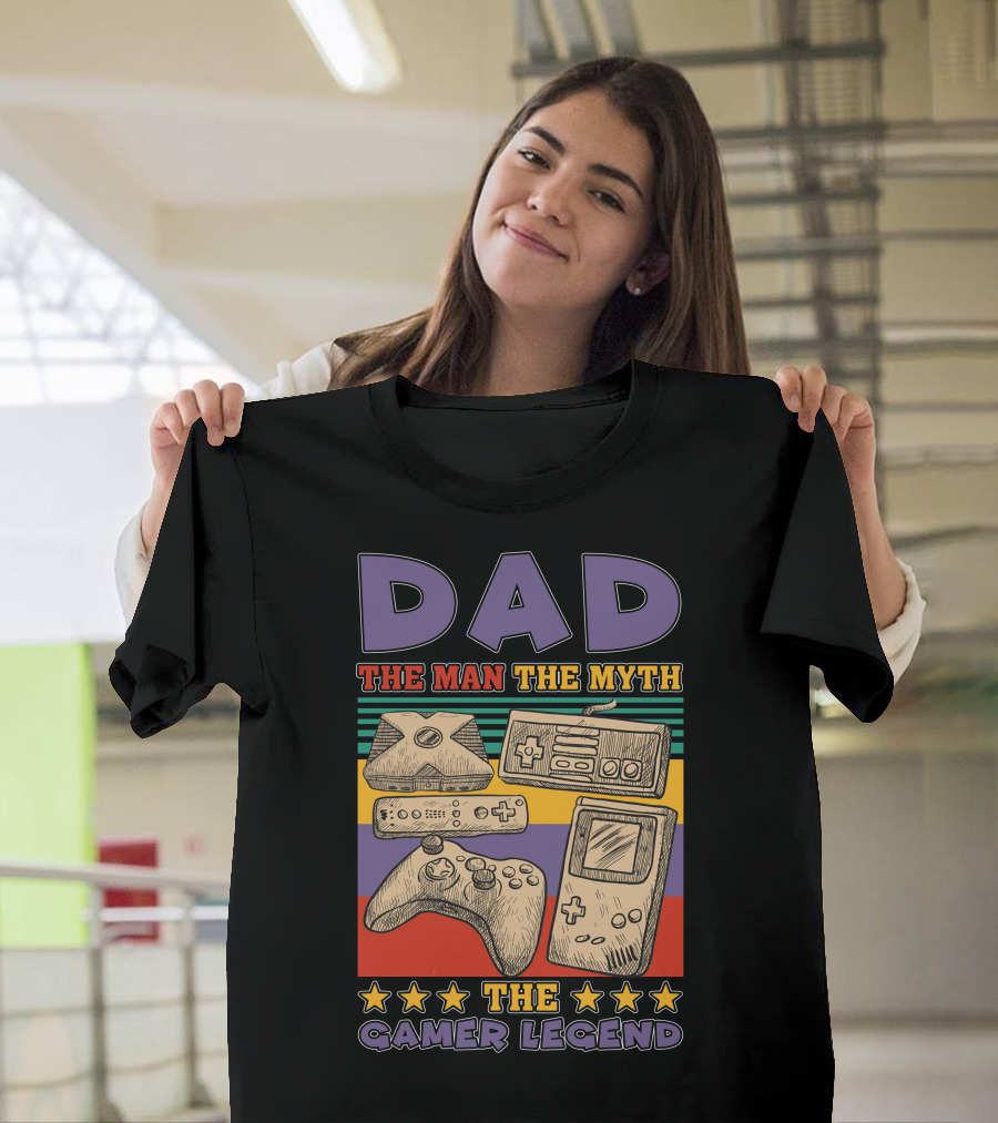 Dad The Man The Myth The Gamer Legend Retro Gaming Controllers T-Shirt